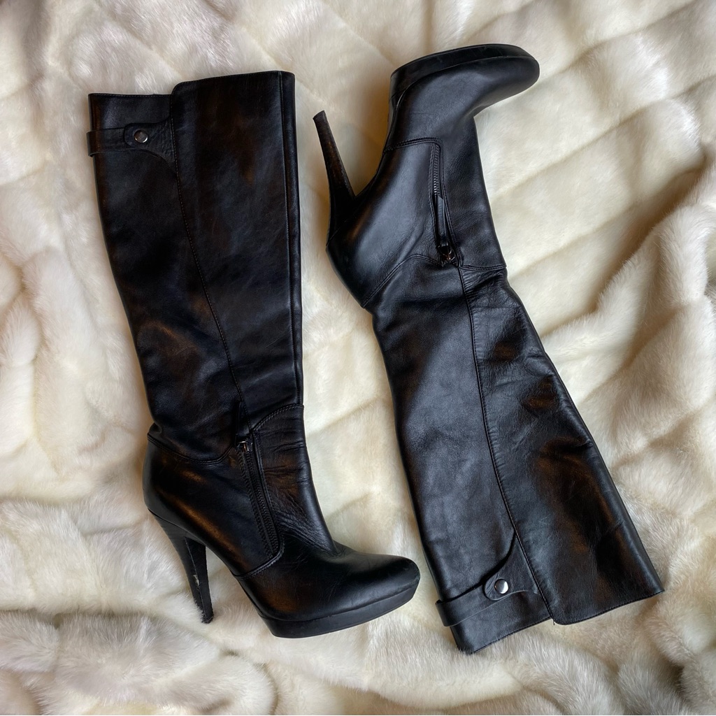 Nine West Heeled Black Leather Boots Vintage 90’s Size 8.5